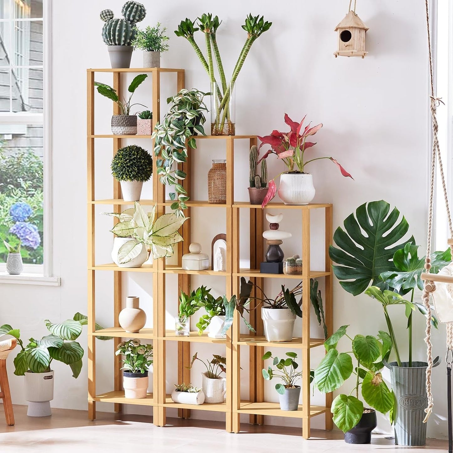66In Tall Bookshelf 6-Tier Small Narrow Bookcase, Skinny Book Shelf for Small Space, Farmhouse Slim Shelf with Storage, Wood Freestanding Display Thin Bookshelves for Living Room, Natural