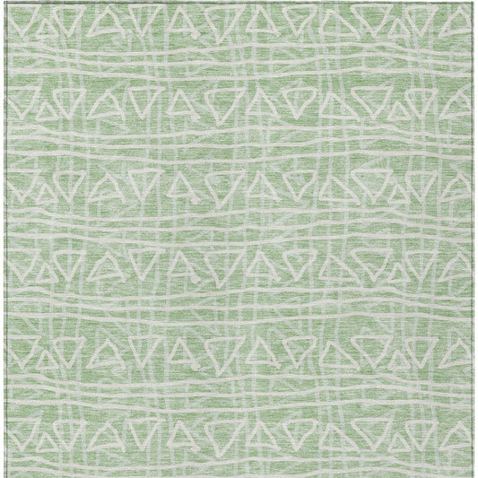 3' X 5' Mint Green Artichoke Green And Ivory Geometric Washable Indoor Outdoor Area Rug