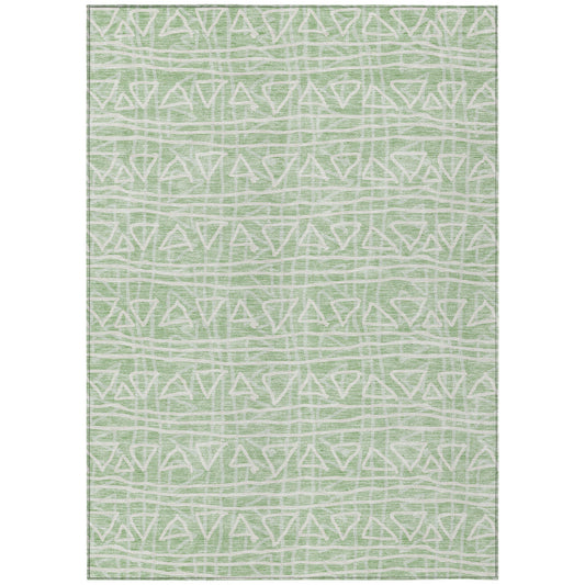 10' X 14' Mint Green Artichoke Green And Ivory Geometric Washable Indoor Outdoor Area Rug